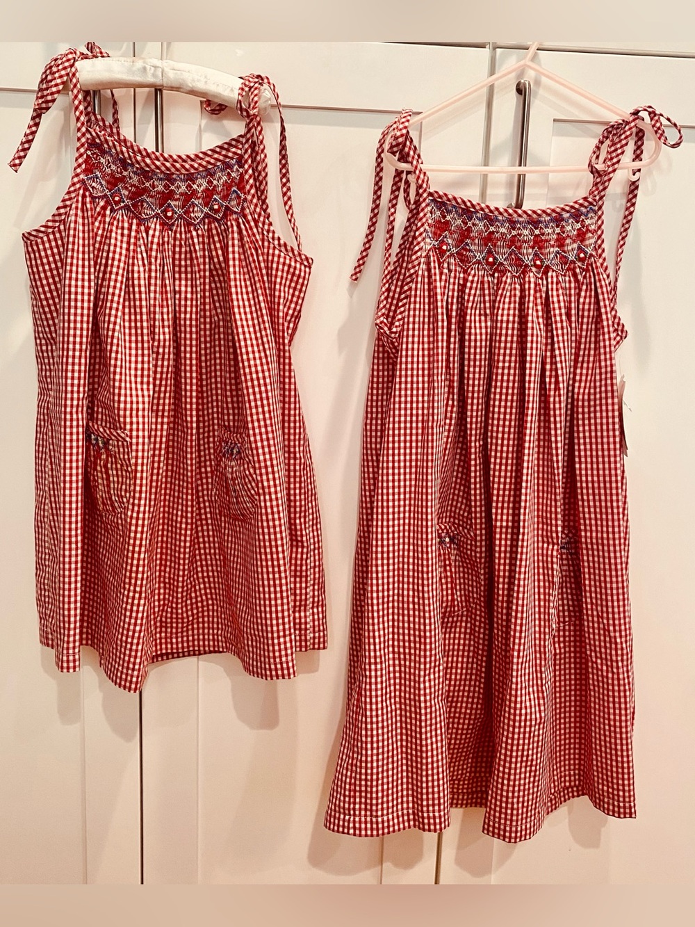 Girls Red Gingham Tie-Shoulder Sundress - hand smocked